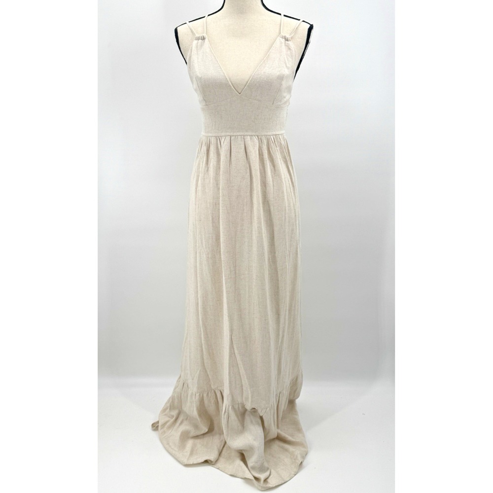 Windsor Covetable Charm Babydoll Ruffle Maxi Dress V-Neck Small Beach Coastal
